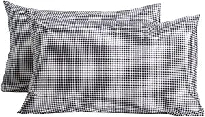 Soft Pillowcases Queen Size Black Checkered Printed Pure Cotton Pillow Covers with Envelope Closure Set of 2 Pillow Cases