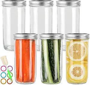 24 oz Wide Mouth Mason Jars 6 Pack, Glass Canning Jars with Airtight Lids