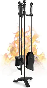 Gtongoko Fireplace Tools Set with Stand, 30-Inch Heavy Duty Steel