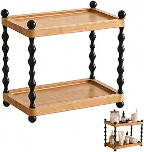 Wood 2-Tier Bathroom Counter Organizer, Decorative Spindle Leg Counter Storage Shelf, Vanity Sink Rack for Adults Students, Kitchen Dresser