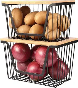 2 PACK Pantry Organizers and Storage, Stackable Onion Potato Bins