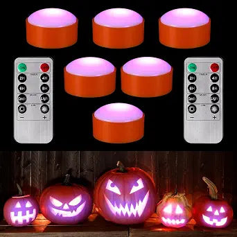 Riakrum 6 Pack Halloween Pumpkin LED Lights, Orang, Purple Light