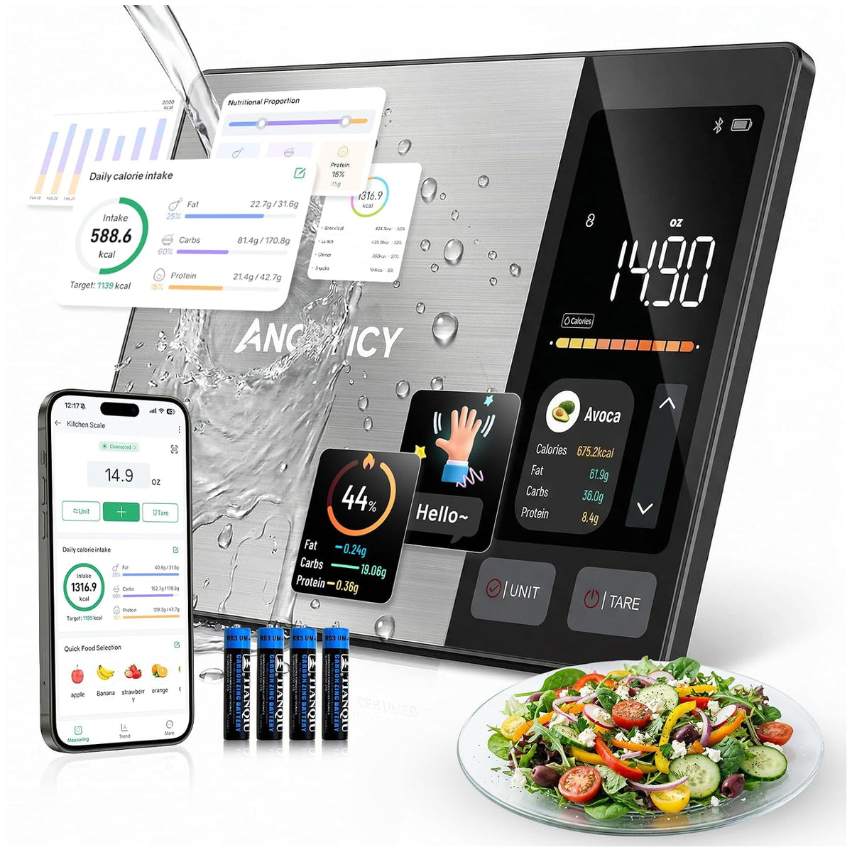 Smart Food Scale with Nutritional Calculator, Free APP with 24 Nutrients