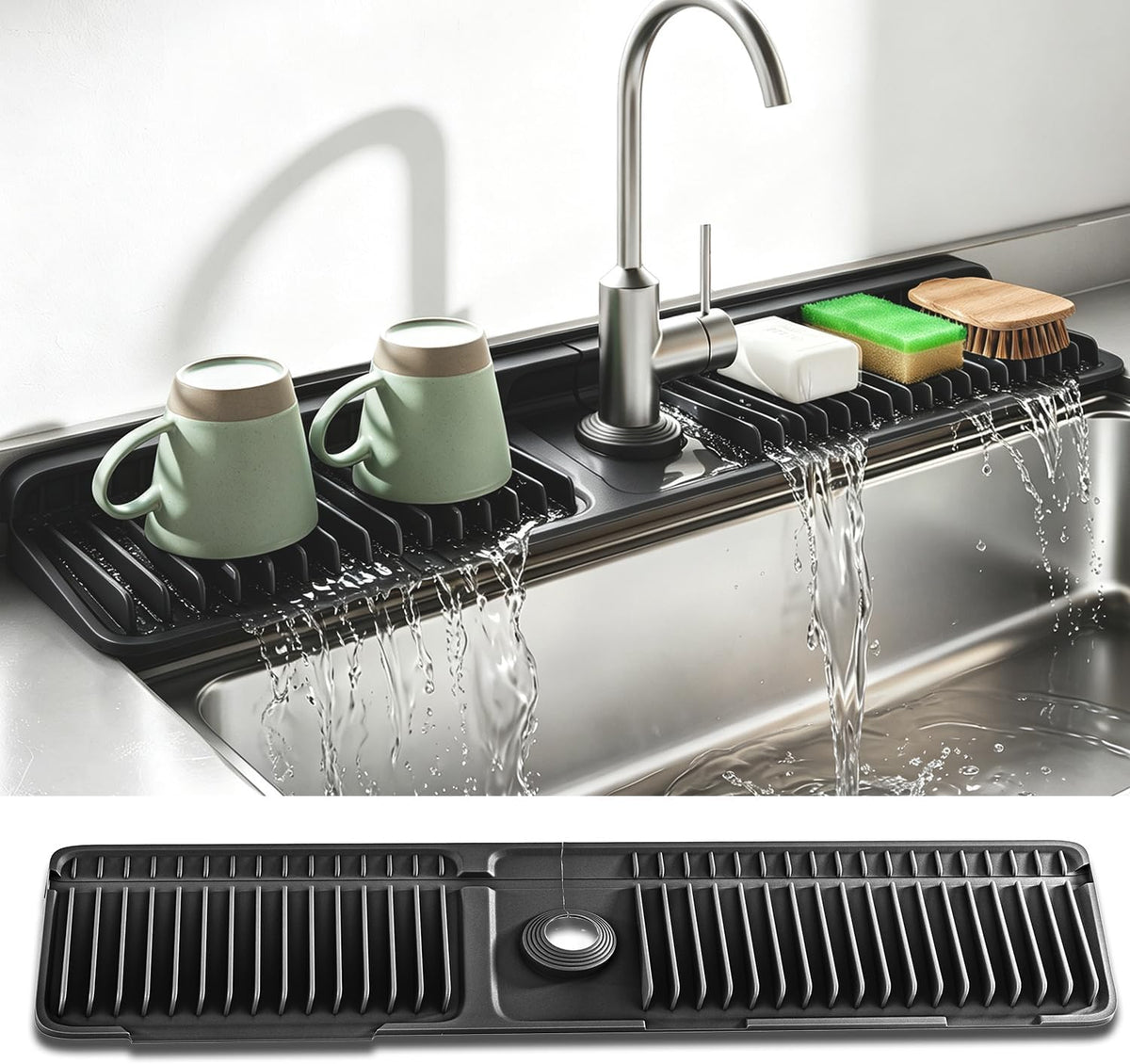 24 Inch Longer Silicone Faucet Mat, 7Slope Fast Self-draining