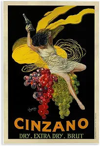 Vintage Wine Poster with Grapes, 13 x 19 Inch Mounted Print on Wall Plaque
