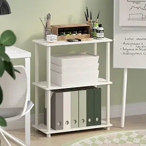 Furinno Turn-N-Tube Toolless Assembly Storage Shelves, 3-Tier White Book Shelf, Open Storage Bookshelf, for Organization and Storage, Living Room, Home Office, Bedroom, Plain White