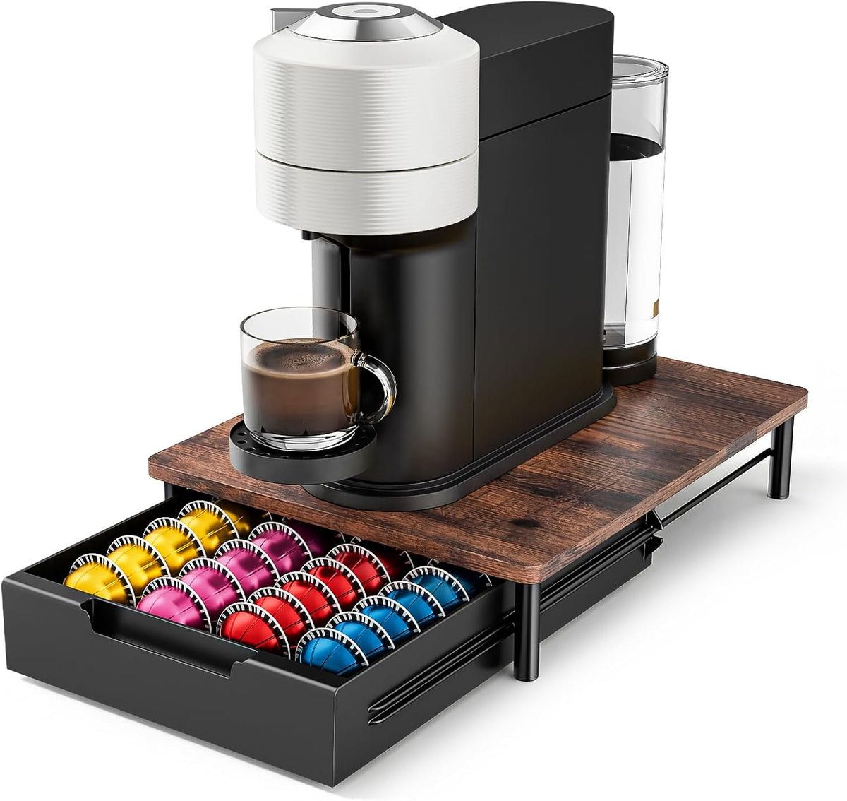 EVERIE Coffee Pod Drawer for Vertuo Pods, Flexible Slots, Rustic Brown