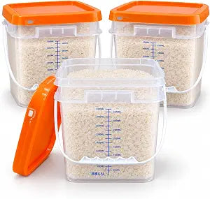 3 Pack 1 Gallon Clear Food Grade Plastic Buckets with Lids, Square Food Storage Plastic Containers with Handles, Graduated Markings, Labels for Meal Prep, Pantry, Dry Goods, Cereal, Sugar, Snacks
