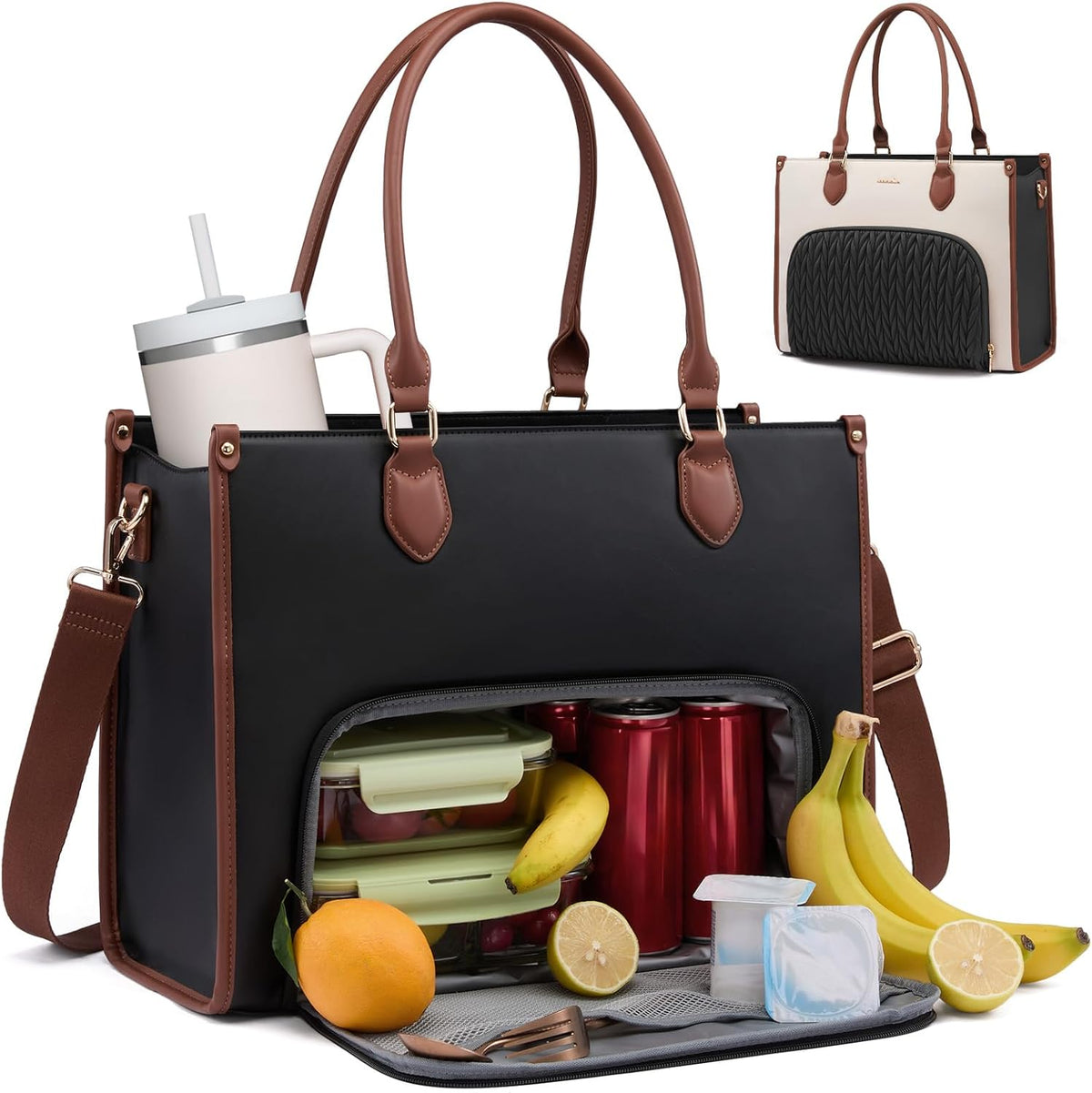 LOVEVOOK Lunch Tote Bag for Women, 3 in 1 Work Bag with Insulated Lunch Compartment, 15.6 Inch Laptop Tote Bag for Teacher, Nurse, Business, Office