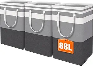 HomeHacks Laundry Basket Hamper, 3Pack 88L Collapsible Clothes Storage