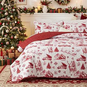 CAROMIO Christmas Quilt Set Queen Size, Reversible Printed 3 Pieces Quilts