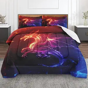 Comforter Set of 3, Twin, Bedroom Decor Red Dragon
