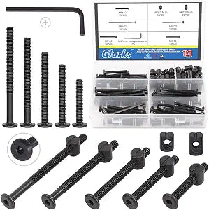Glarks 120Pcs M6x40/50/60/70/80mm Black Hex Socket Cap Bolt Screws and Barrel Nut Assortment Kit for Crib Baby Bed Cots Furniture