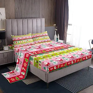 Feelyou Cartoon Christmas Santa Sheet Set Full Size 4Pcs Boys Girls Kids