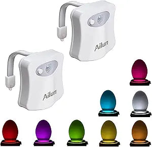 Ailun Toilet Night Light Motion Sensor LED 8 Colors Changing, 2 Pack