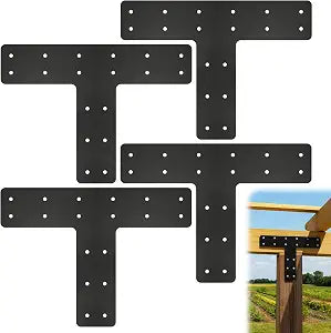 4 Pack T Post Timber Frame Brackets, 14"x10" T Flat Mending Plate
