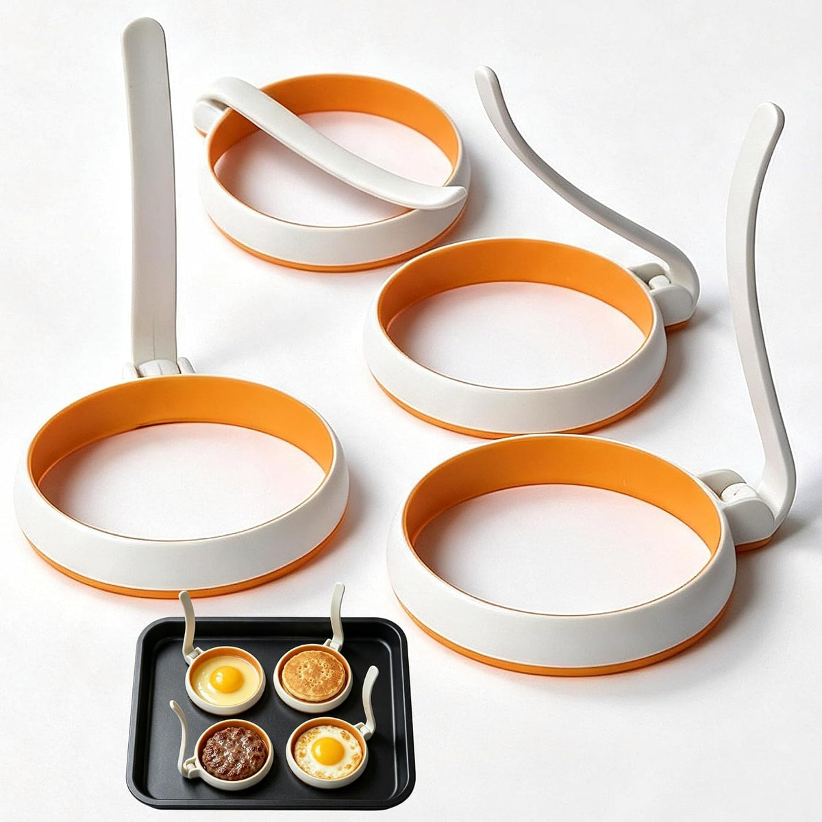 4-inch Silicone Fried Egg Rings Set, 4-pack, Round Mold for Pancakes, Breakfast Sandwich, Nonstick