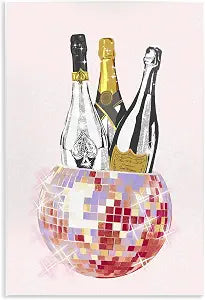 Glam Disco Champagne Bottle, 13 x 19 Inch Mounted Print on Wall Plaque