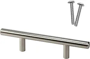 Rok 20 Pack Hardware Solid Steel Brushed Nickel Euro Style Handle 3" (76.2mm) Hole Centers, 6" (152.4mm) Overall Length Bar Pull for Cupboard Drawer Kitchen Cabinet Door P9311876BN