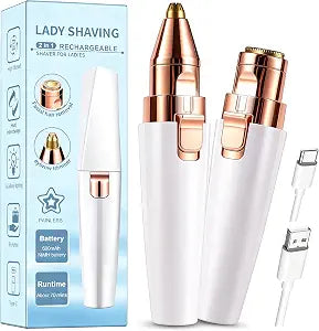 Facial Hair Removal for Women,2 in 1 Electric Hair Removal Device for Chin Upper Lip Peach Fuzz & Rechargeable Eyebrow Trimmer with LED Light for Precise Shaping