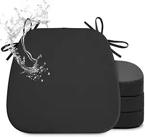 Shinnwa Chair Cushions for Dining Chairs 4 Pack, Faux Leather Kitchen Chair Cushions with Waterproof Cover and Non-Slip Bottom, Set of 4, 17x16x2in, Black