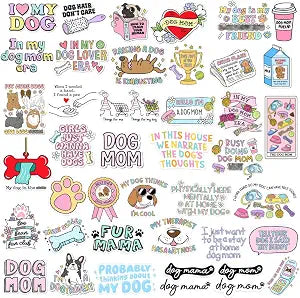 43PC Dog Mom Stickers Cute Funny Meme Hilarious Sayings Humor Paw Print Puppy for Car Accessories Water Bottle Laptop Tumbler Sticker Animal Party Favors Gifts for Vet Tech Fur Parents Pet Lovers