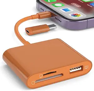 SD Card Reader for iPhone, Memory Card Reader with USB-C to Light-ning Adapter Plug and Play Trail Game Camera Micro SD Card Viewer Support SD/TF Card and USB for iPad No App Required (Terracotta)