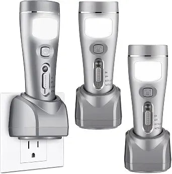 3 Pack Rechargeable Emergency Light with Auto On Power Outage,Silver
