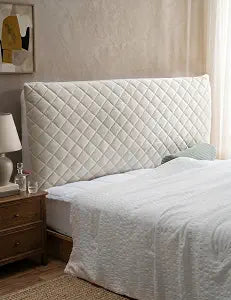 Velvet Bed Headboard Cover Slipcover - Stretch Quilted & Thicken Dustproof Protector for Queen/King, Washable Decorative Headboard Cover for Bedroom (Beige, 59x27.5 inch)