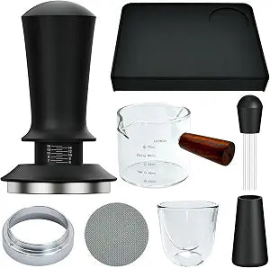 7 Pcs 51mm Espresso Accessories Kit, Spring Loaded Calibrated Tamper, WDT Tool, Coffee Measuring & Espresso Cup and Tamper Mat, Puck Screenr & Dosing Funnel, 51mm Espresso Machine Accessories