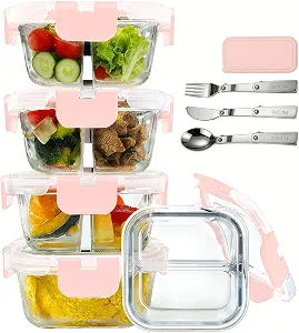 5 Pack 8oz Bariatric Meal Prep Containers with Lids,Pink