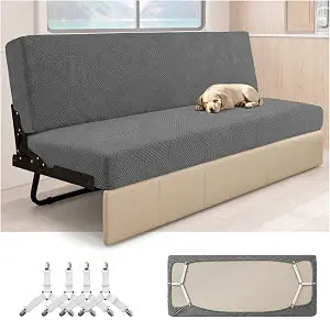 Camper Couch Cover, RV Jackknife Sofa Cover,2-Piece Set with 4 Clips