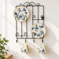 Yohsnor Metal Wall Mount Teacup and Saucer Display Rack,Holds 4 Sets(Black)