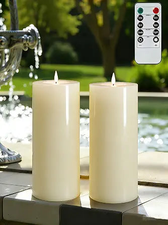 Gmnee 4"x8" Outdoor Waterproof Flameless Candles with Remote Timers Plastic