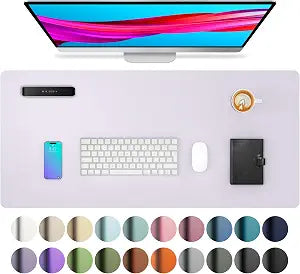 Aothia Large PU Leather Desk Pad Protector  Non-Slip Mouse Pad & Writing Mat for Office/Home, Waterproof, Easy to Clean (Soft Lavender, 23.6" x 13.7")
