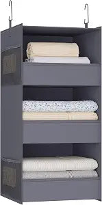3-Shelf Hanging Closet Organizer, Washable Foldable Storage, Dark Gray