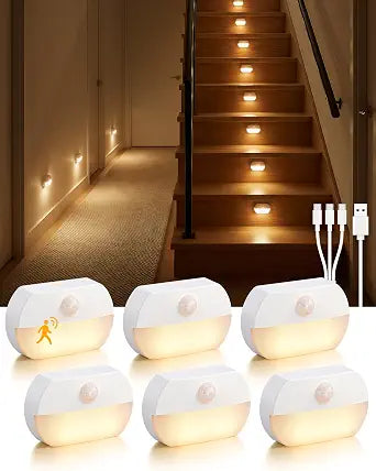 6 Pack Rechargeable Motion Sensor Stair Lights Indoor Magnetic Night Light