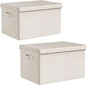 2 Pack Large Fabric Storage Bins with Lids, 17.5 * 12 * 11.5 in, Off White