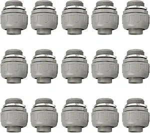 Conduit Connectors, 1 Inch, Straight, Grey, 15-Pack