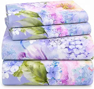 YIYEA Floral Sheets Queen Size, Brushed Microfiber Bed Sheet Set, 4-Piece