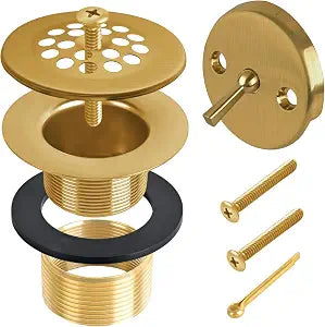 Bathtub Drain Stopper Trip Lever - Universal Bath Tub Drain Plug with Strainer, Suitable for 1-1/2" and 1-3/8" Tub Drain Replacement, Bathroom Tub Drain Trim Overflow Plate Kit (Bronze)