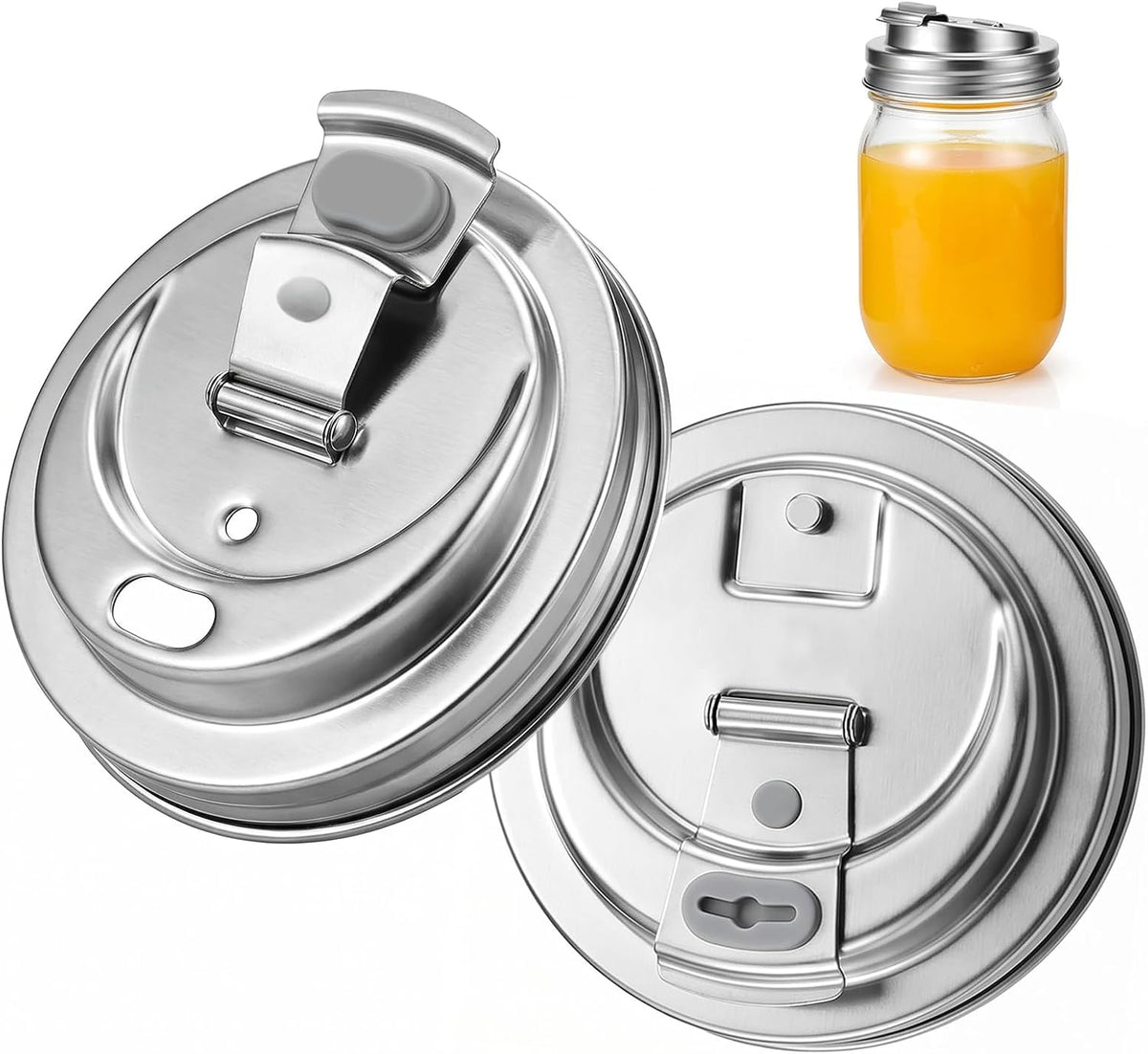 2 Pack Wide Mouth Mason Jar Lids, Stainless Steel Mason Jar Drinking Lids with Leakproof Seal, Reusable Sip Lids for Mason Jar Accessories