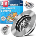 3-in-1 Stainless Steel Kitchen Sink Drain Strainer, JOMST Kitchen Gadget - Fast Drain, Water-Saving Stopper & Odor Blockerï¼Œ Fits Standard 3.5â€³ Sink Drains