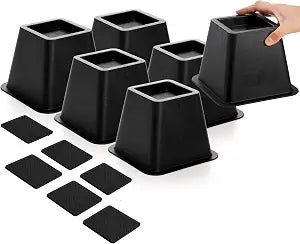 Bed Risers 4 Inch Heavy Duty, 6 Pack Durable Plastic Furniture Lifts, Supports 2200 lbs for Bed, Sofa, Desk, Non-Slip & Stackable Design