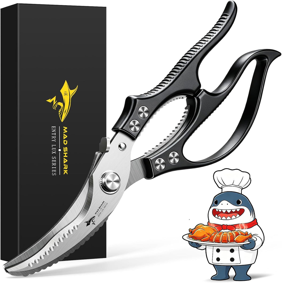 MAD SHARK Heavy Duty Poultry Shears,Spring Loaded Butterfly Meat Scissors