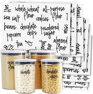 Talented Kitchen Pantry Labels for Food Containers - 157-Piece, Black Script Vinyl - Jar & Bin Labels & Food Storage Organization Stickers