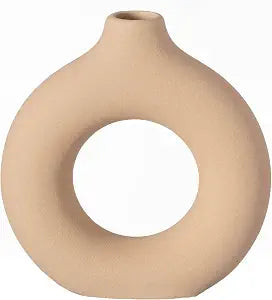 5-Inch Decorative Small Hollow Ceramic Donut Table Vase - Handmade, Minimalist Boho Style, Perfect for Modern Home Decor in Living Room, Home Office, Bedroom, Dining Room and Entryway Console Table