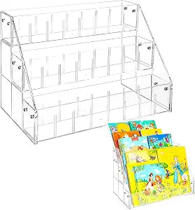 Small Bookshelf 3-Tier Clear Acrylic Book Display Organizer Front Facing Toddler Montessori Style Book Shelf Durable Bookcase for Nursery Room, Playroom, Classroom, and Reading Corner