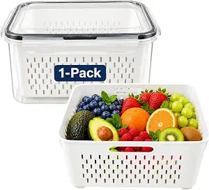 1 Pcs Large Fruit Storage Containers for Fridge Food Storage with Colanders
