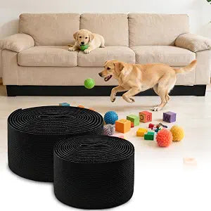 2 Pack Under Couch Blocker, 123'' L Adjustable Elastic Nylon Strap Barrier to Stop Items from Going Under Sofa, Furniture Blocker Bumper for Bedroom, Living Room, Black